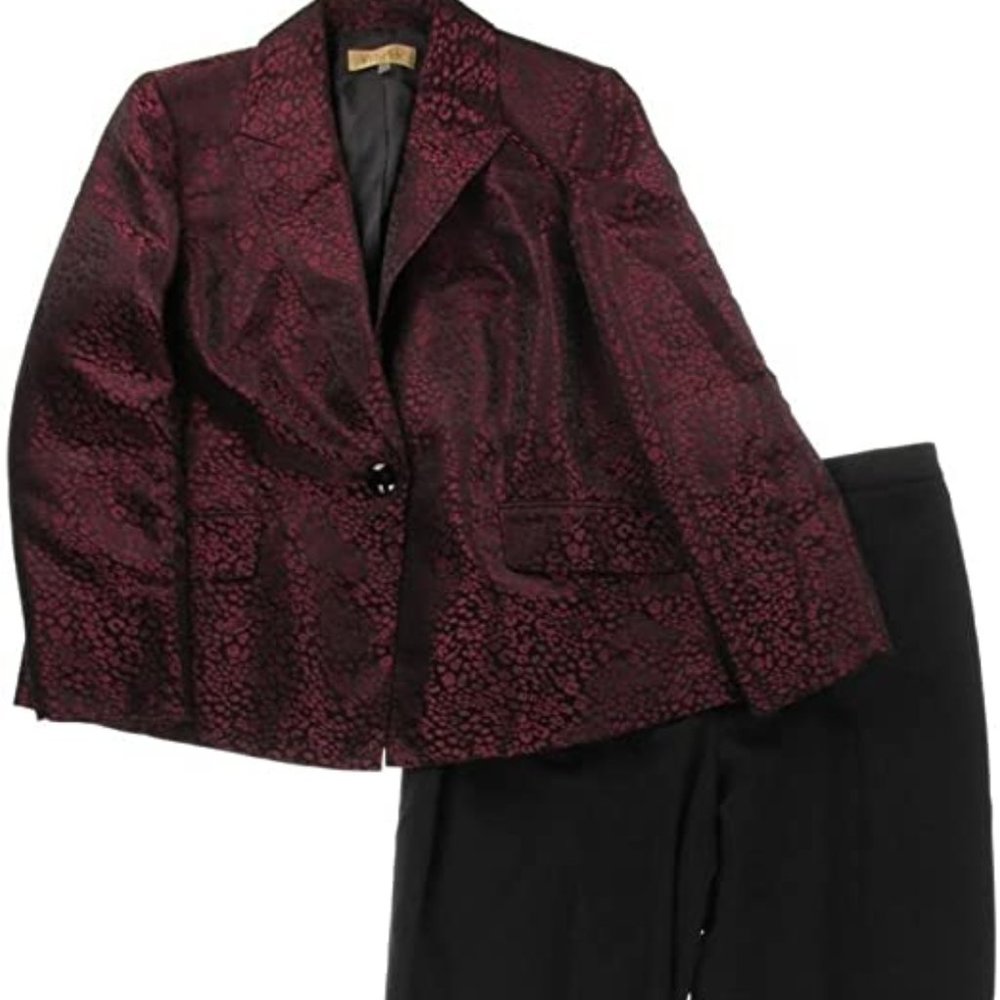 Kasper Black Jacquard Print Womens Plus Pant Suit Set